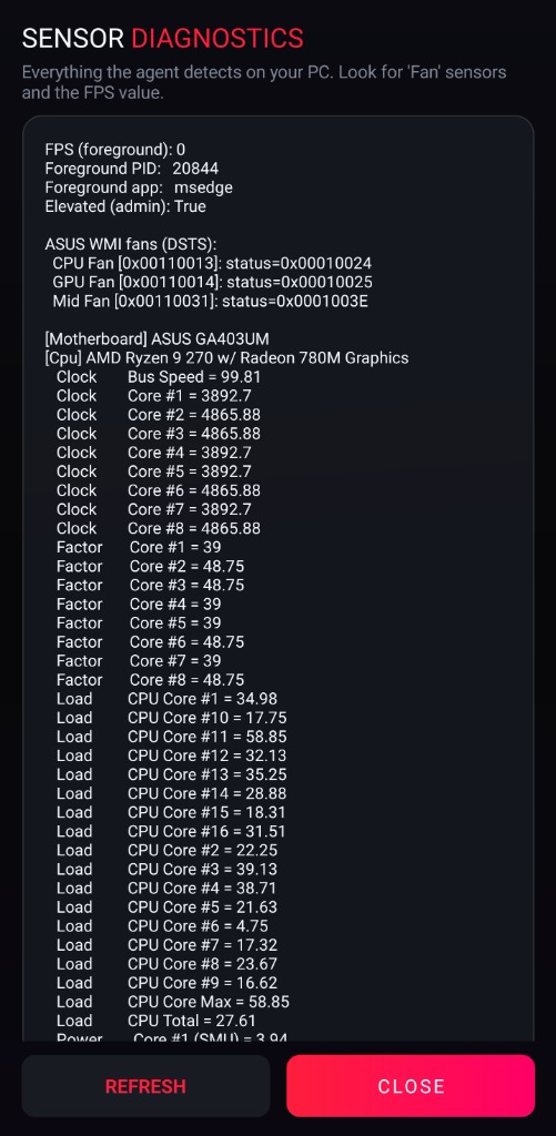 Sensor Diagnostics - WMI fans and foreground FPS