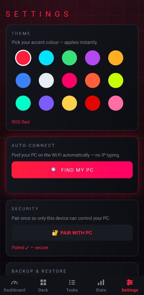 Settings - Theme picker and auto-connect config