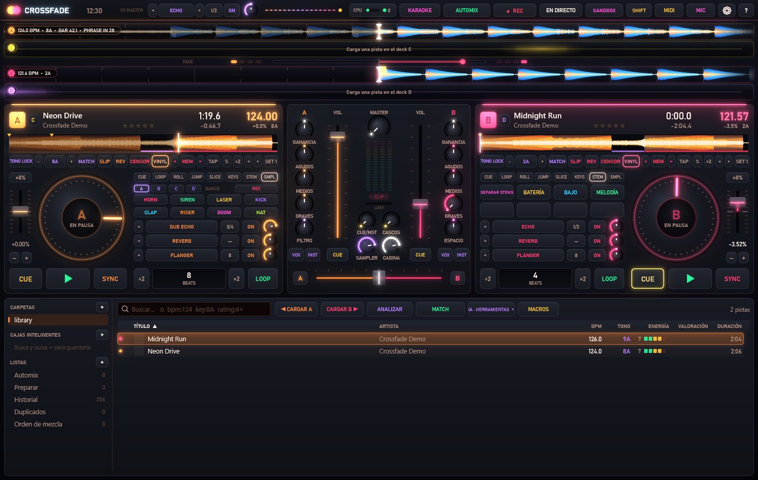 The main screen in Spanish.